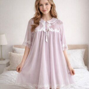 Vintage Lov' Lee Lilac Purple 2 Piece Short Babydoll Set Lingerie M